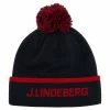 J.Lindeberg J. Lindeberg Stripe Navy Mens Golf Beanie -Hats Sales 30683 JLNAVY6855